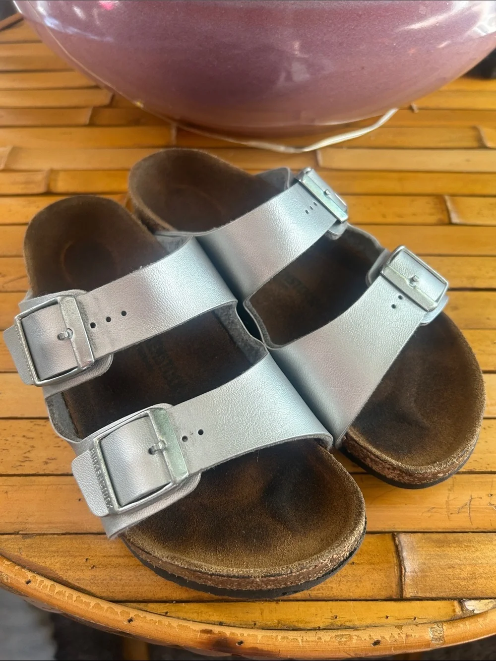 Birkenstock Kids Silver Arizona Sandals; size 3